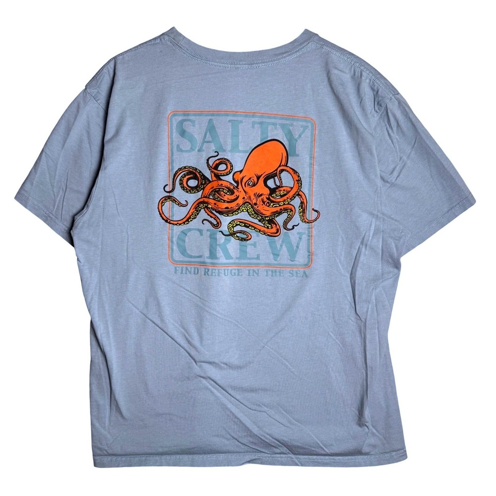 Salty Crew Mens Large Light Blue Octopus Graphic Classic Tee Fishing T-Shirt